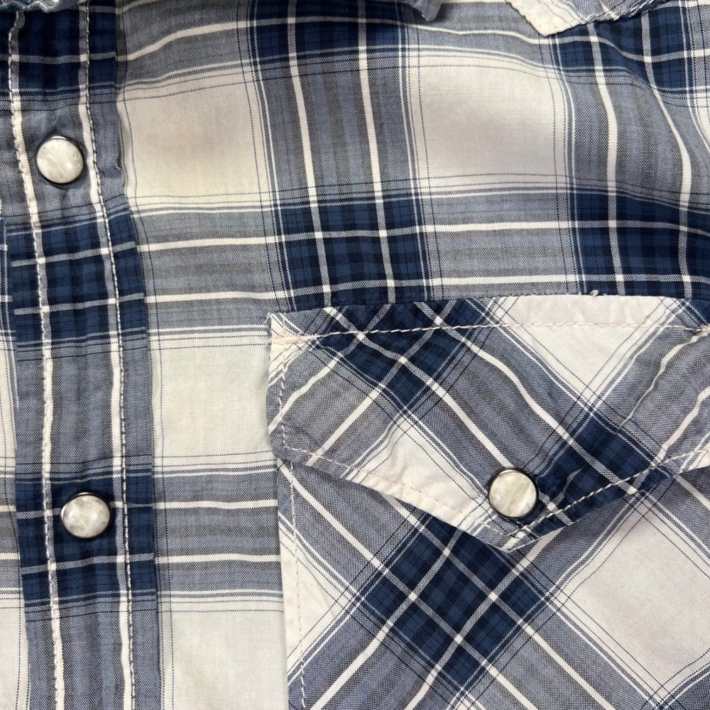 American Eagle Western Shirt Mens‎ Blue Plaid Pearl Snap Vintage Fit Long Sleeve - Picture 3 of 6